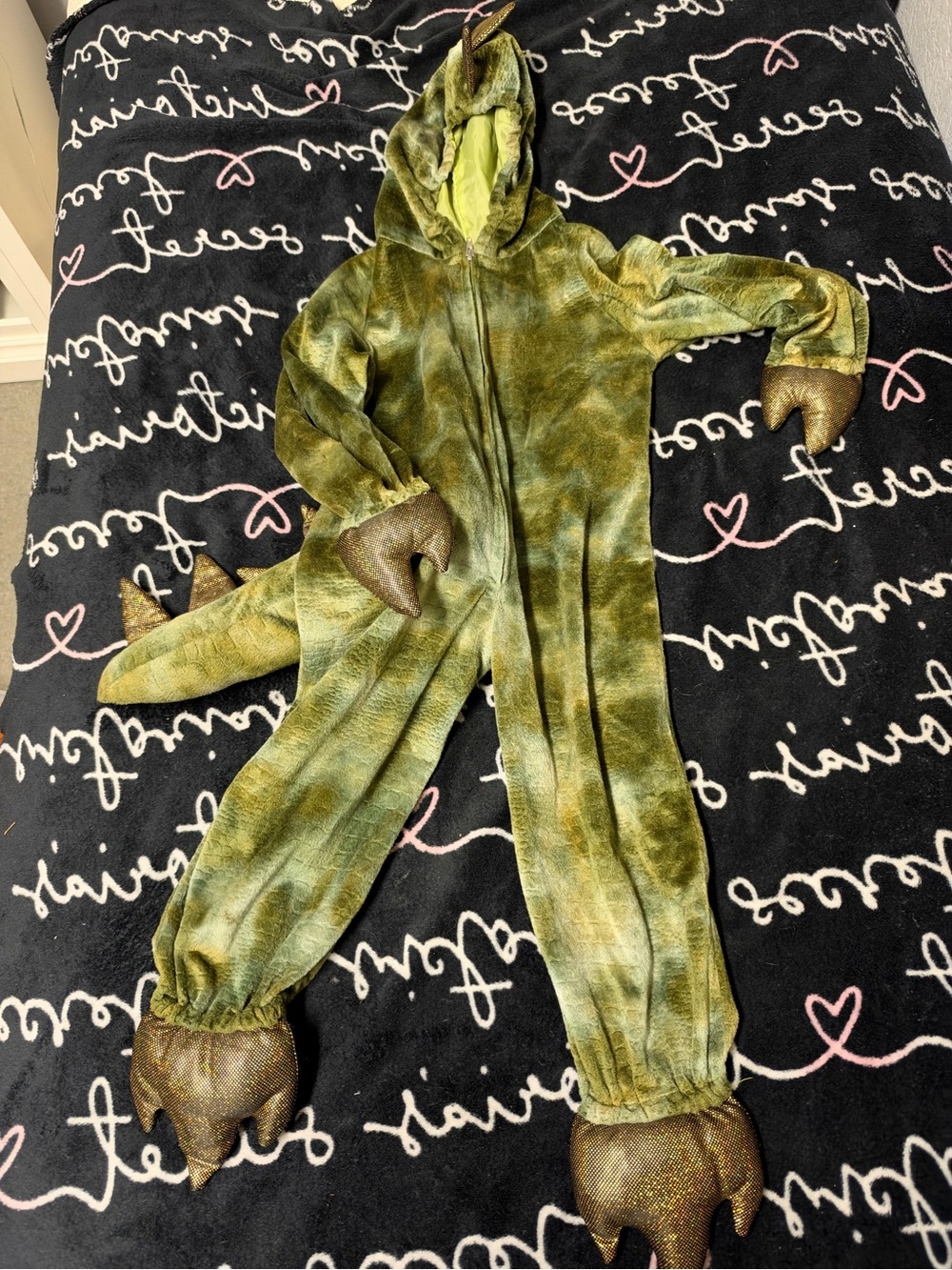 Kids Green Dinosaur One-Piece Hooded Costume